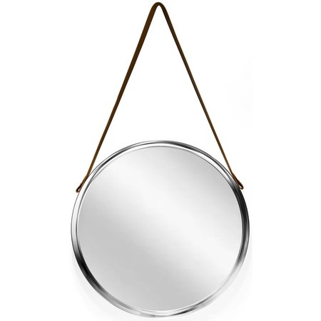 INFINITY INSTRUMENTS Decorative Silver Mirror - 17” Silver Frame Wall Mirror with Faux Leather Hanging Strap 20085CM